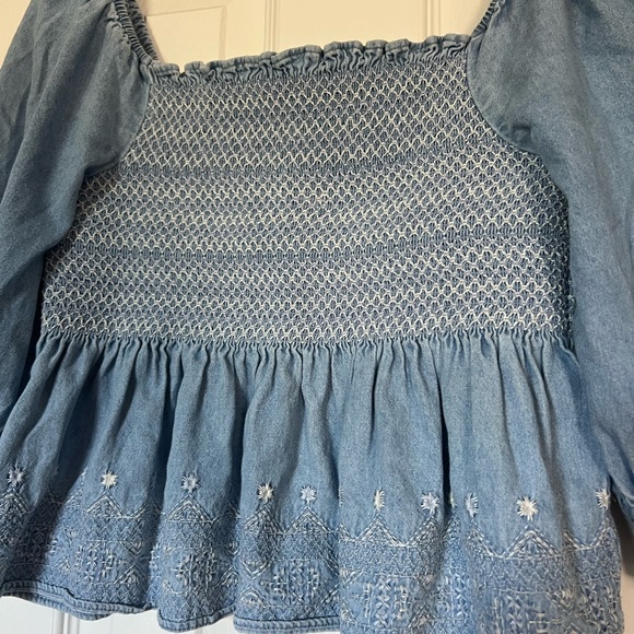 American Eagle Chambray Smocked Babydoll Square Neck Top size S - Picture 7 of 10